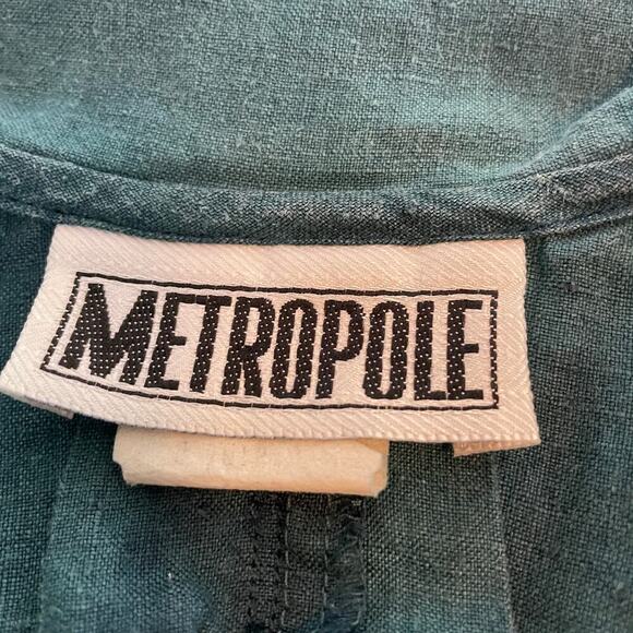 Vintage Linen Lagenlook Cropped Jacket Womens Medium Metropole Green Lightweight - Picture 4 of 11